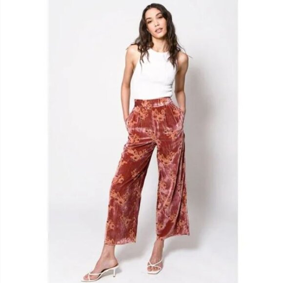 Anthropologie Hutch Velvet Burnout High Waist Wide Leg Floral Pants | M - Picture 11 of 11